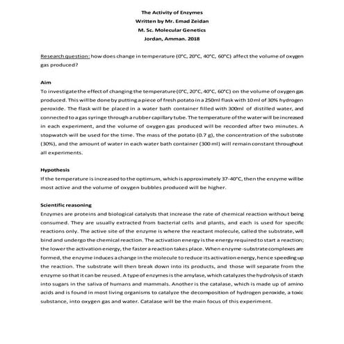 The activity of enzymes   Emad Zeidan
