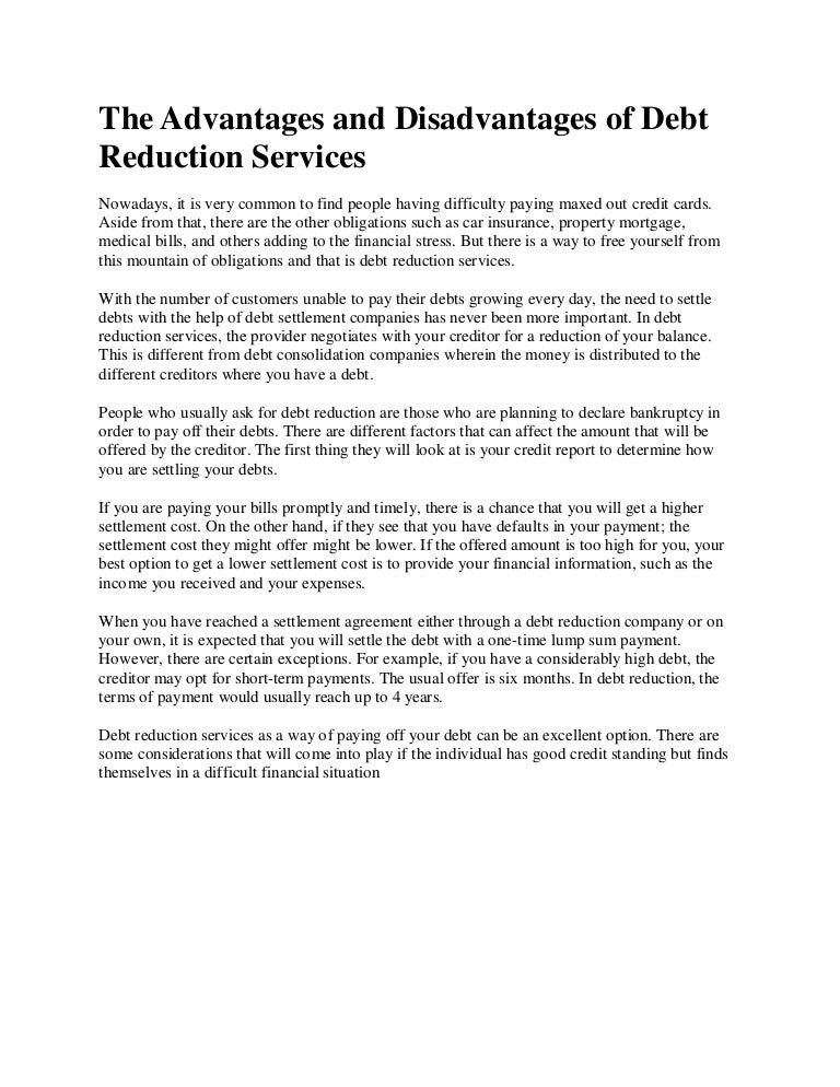 The advantages and disadvantages of debt reduction services