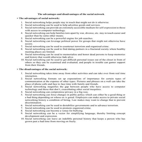 The advantages and disadvantages of the social network