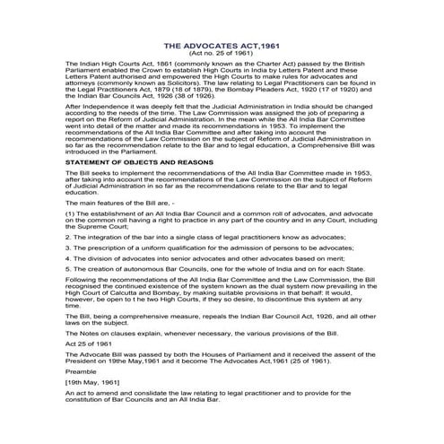 The advocates act,1961