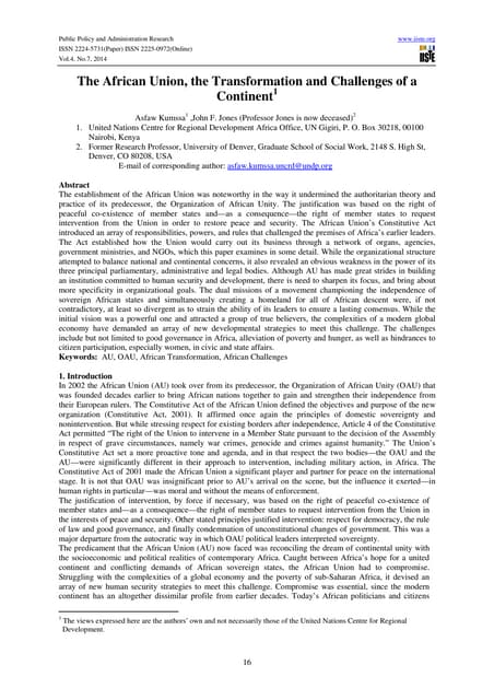 The african union, the transformation and challenges of a continent