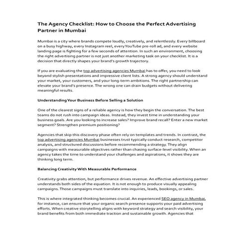 The Agency Checklist: Choosing the Perfect Advertising Partner in ...
