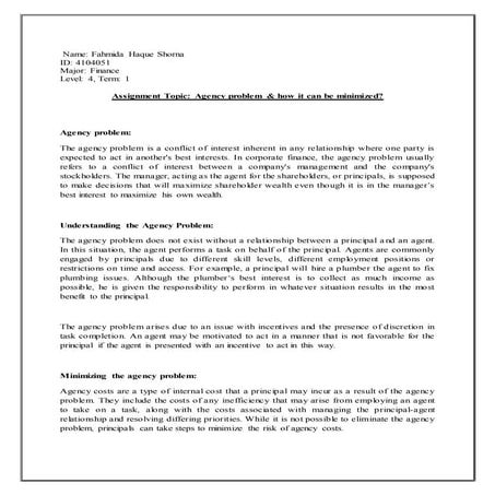 Agency problem & how it can be minimized | DOC