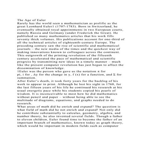 The Age of EulerRarely has the world seen a mathematician as pro.docx