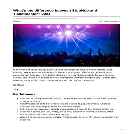 Whats the difference between StubHub and Ticketmaster 2024