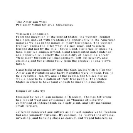 The American West Professor Mindi Sitterud-McCluskeyWest.docx