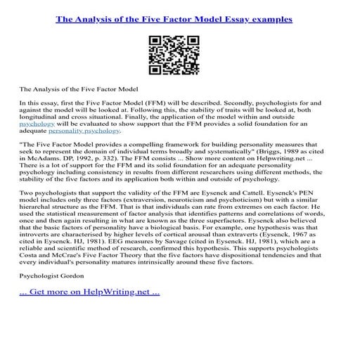 The Analysis Of The Five Factor Model Essay Examples