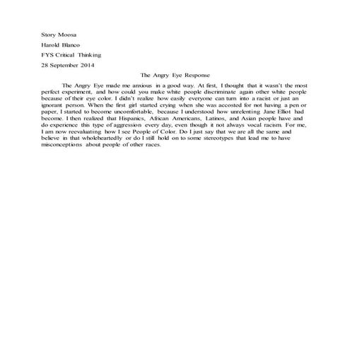 Blue eyed brown eyed experiment | DOCX
