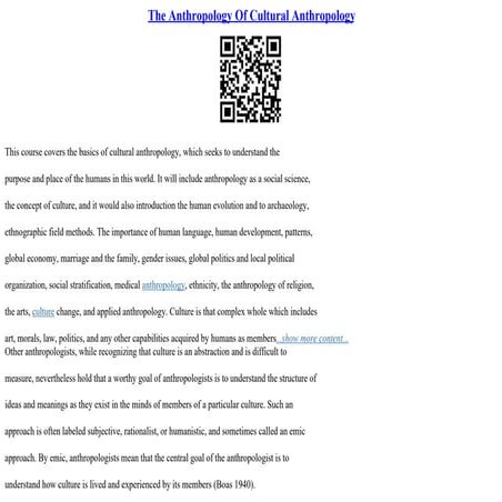 The Anthropology Of Cultural Anthropology | PDF