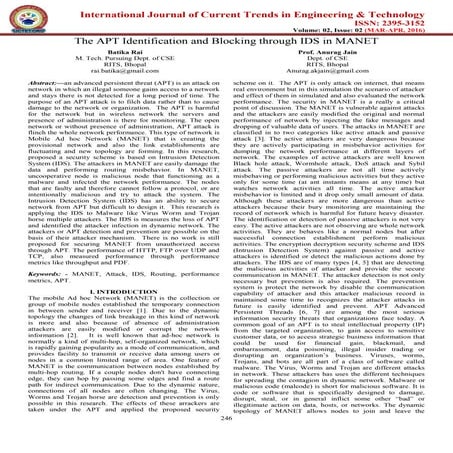 The apt identification and blocking through ids in manet