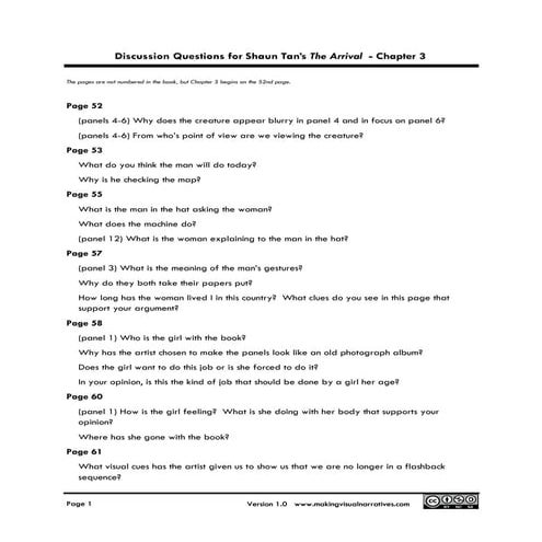 The Arrival Discussion Questions - Chapter 3