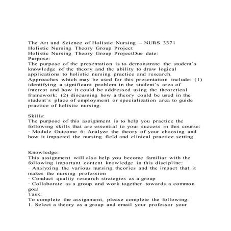 The art and science of holistic nursing – nurs 3371 holistic 