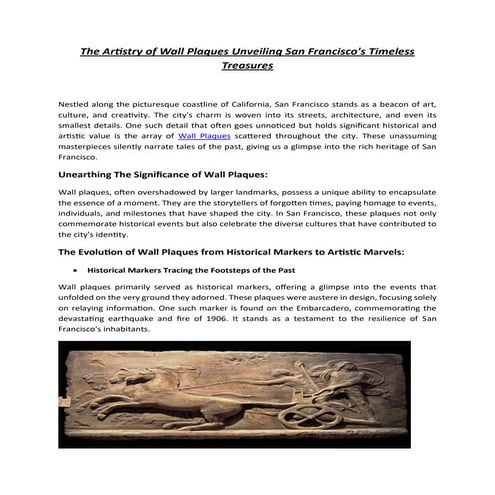 The Artistry of Wall Plaques Unveiling San Francisco's Timeless