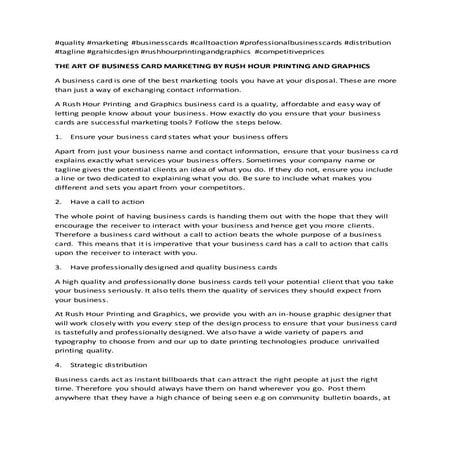 THE ART OF BUSINESS CARD MARKETING BY RUSH HOUR PRINTING AND GRAPHICS