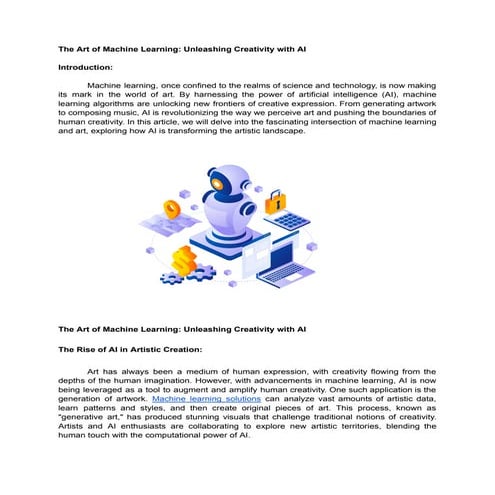 The Art of Machine Learning: Unleashing Creativity with AI