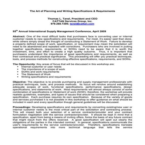 The Art of Planning and Writing Specs and Requirements--ISM 2010 Tanel