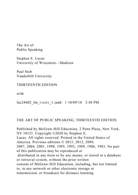 The Art ofPublic SpeakingStephen E. LucasUniversit.docx