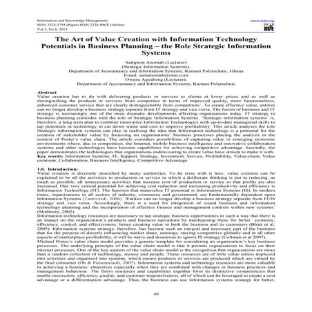 The art of value creation with information technology potentials in business ...