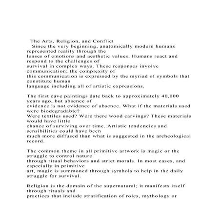   The Arts, Religion, and Conflict    Since the very beginni.docx