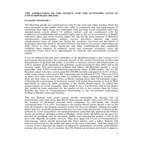 The aspirations of the people and the economic elite in contemporary brazil