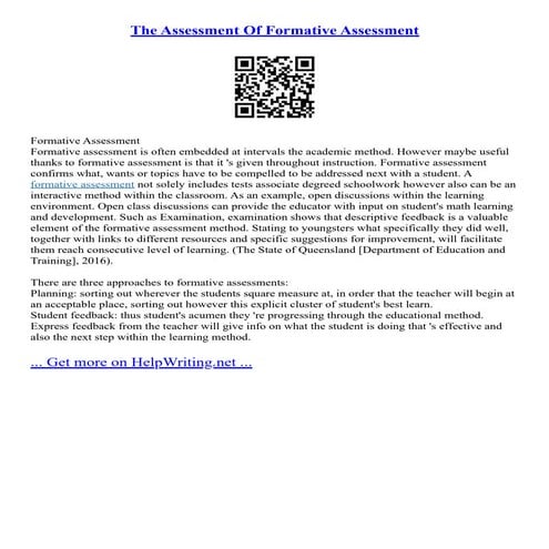The Assessment Of Formative Assessment