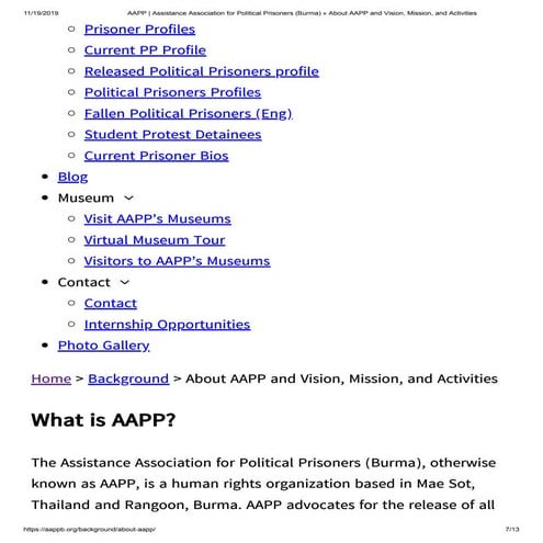 THE ASSIATANCE ASSOCIATION FOR POLITICAL PRISONERS (BURMA)