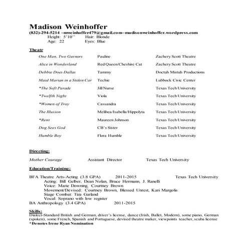 Theatre Performance Resume | PDF