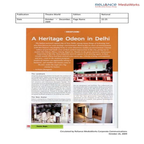 Theatre World Coverage- Oct Issue-BIG Cinemas Odeon