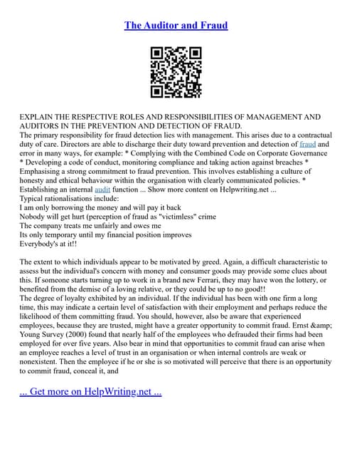 The Auditor And Fraud