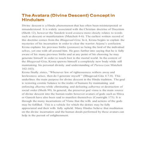 The avatara (divine descent) concept in hinduism .