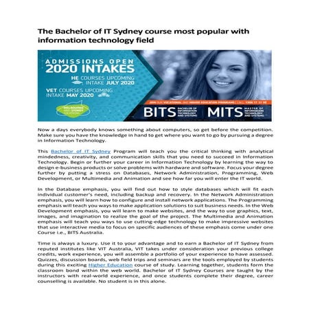 Bachelor of IT Sydney 