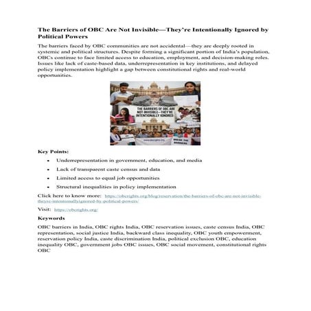 Systemic Barriers and Political Neglect of OBC Communities in India | PDF