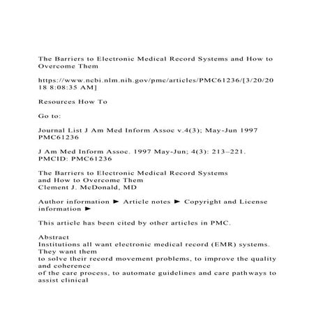 The Barriers to Electronic Medical Record Systems and How to O.docx