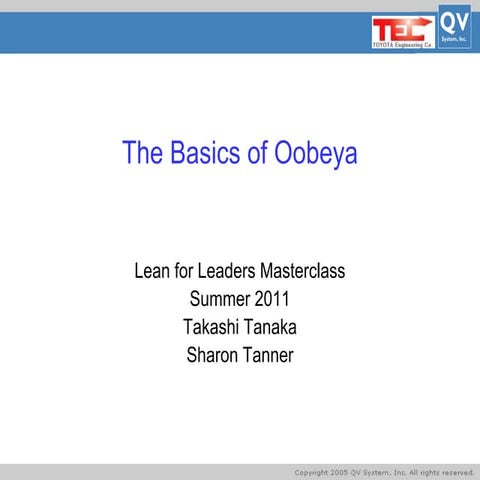 The Basics of Oobeya by Sharon Tanner and Takashi Tanaka