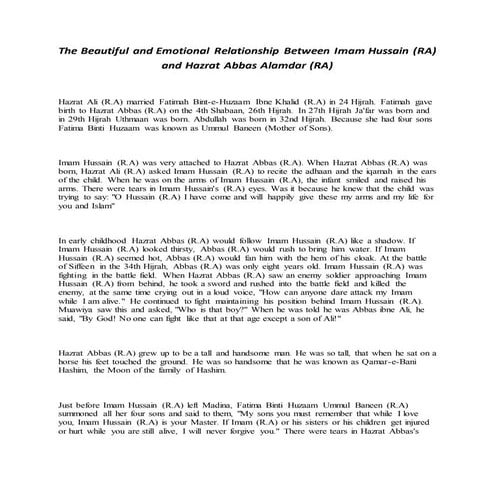 The beautiful and emotional relationship of imam Hussain (RA) and Hazrat Abba...