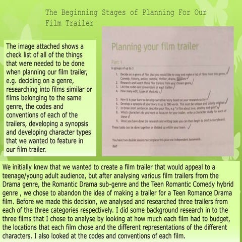 The Beginning Stages Of Planning For Our Film