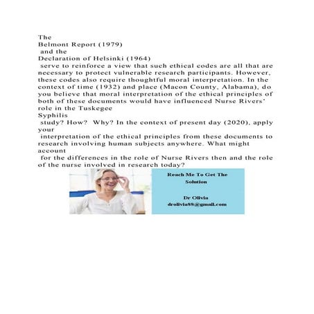 The Belmont Report (1979) and the Declaration of Helsinki (196.docx