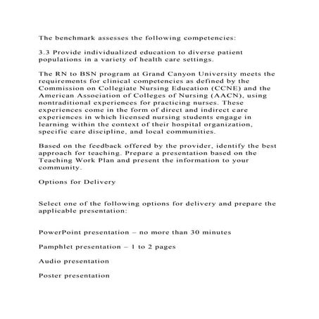 The benchmark assesses the following competencies3.3 Provide in.docx