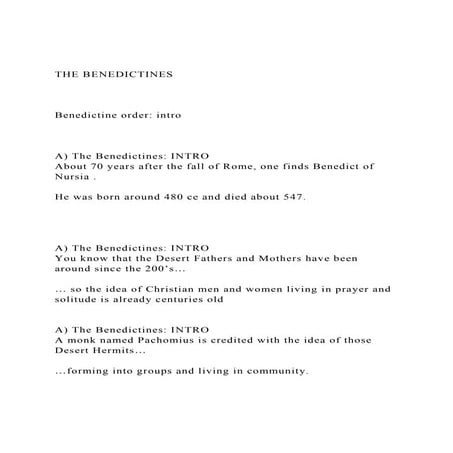 THE BENEDICTINESBenedictine order introA) The B.docx