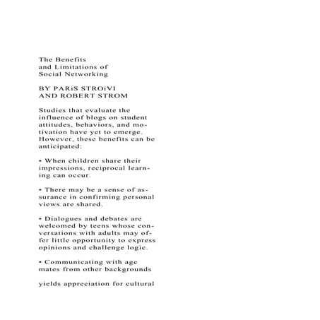 The Benefitsand Limitations ofSocial NetworkingBY PARi.docx