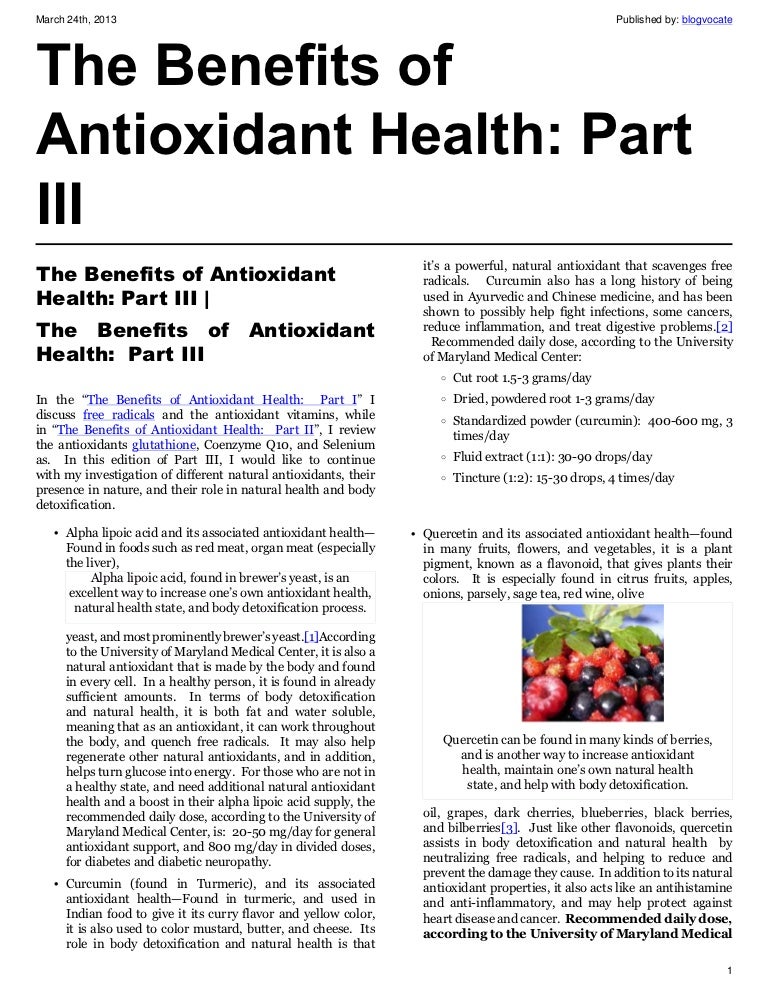 The Benefits of Antioxidant Health Part III