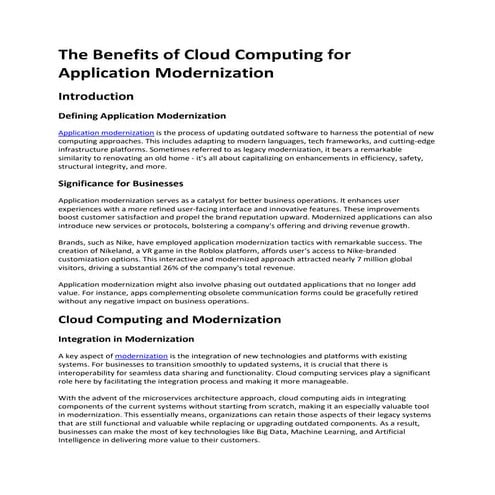 The Benefits of Cloud Computing for Application Modernization