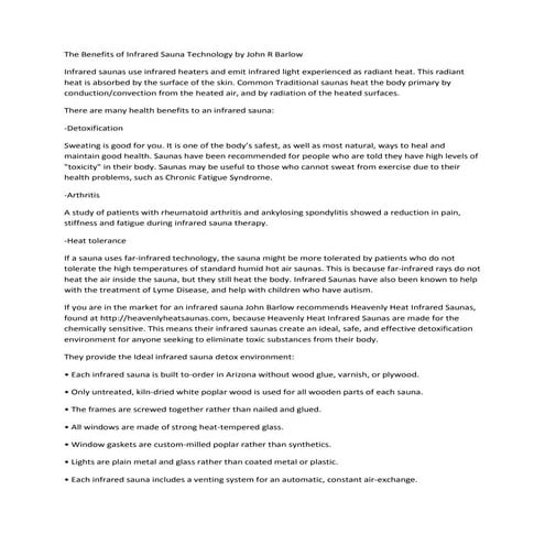 The benefits of infrared sauna technology by john r barlow