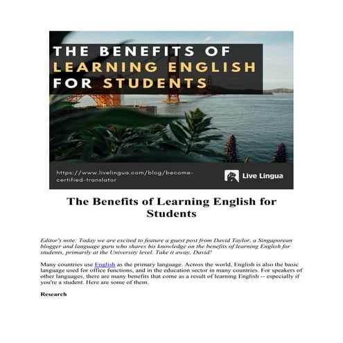 The Benefits of Learning English for Students