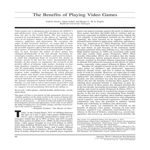 The benefits of playing video games amp a0034857