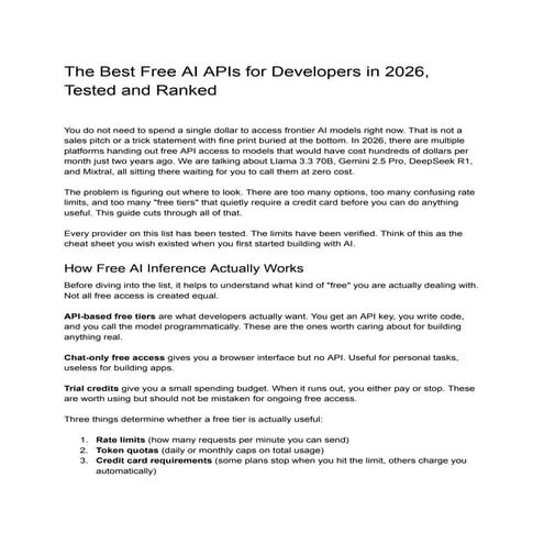 The Best Free AI APIs for Developers in 2026: Tested, Ranked, and ...