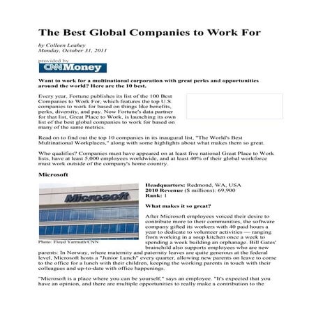 The best global companies to work for