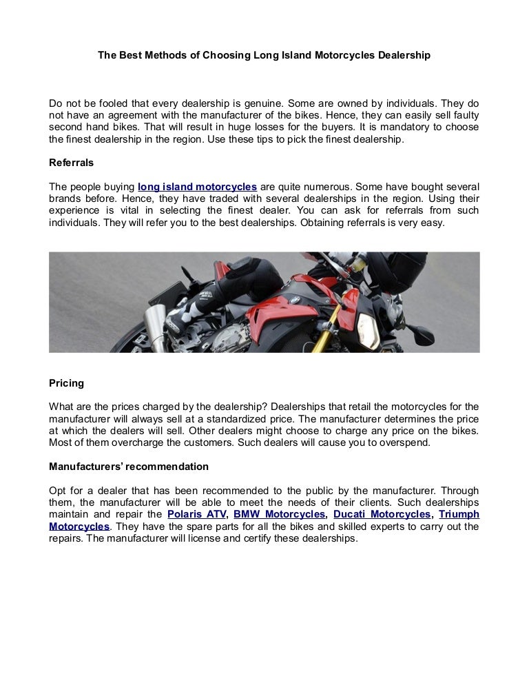 The Best Methods Of Choosing Long Island Motorcycles Dealership