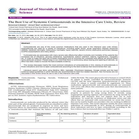 The best use of systemic corticosteroids in the intensive care units, review