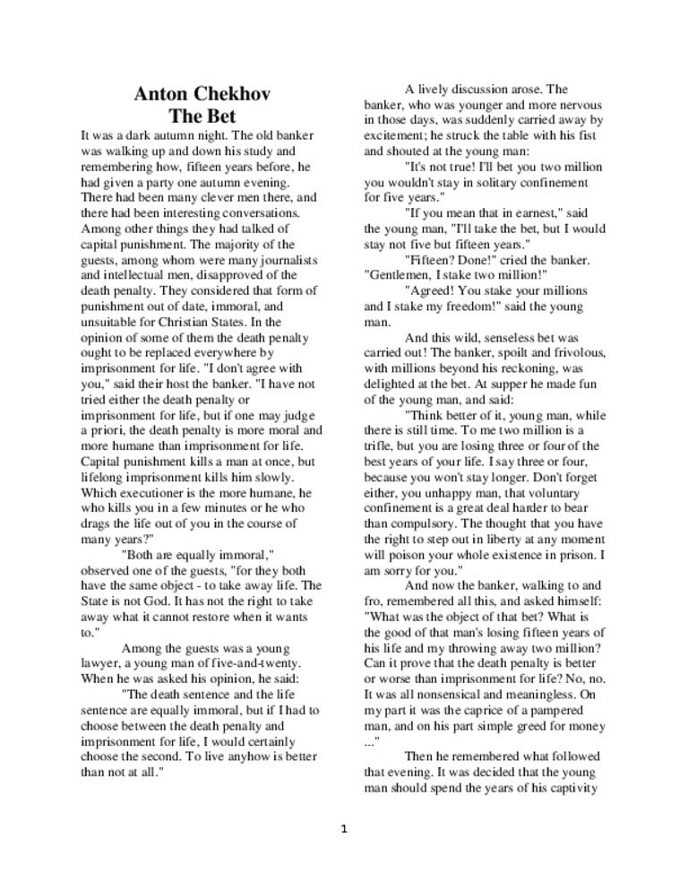 The bet anton chekhov complete text